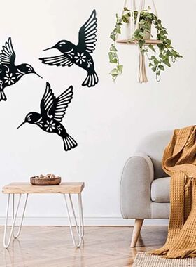 3pc Black Metal Hummingbird Wall Decor Hollow Out Iron Art B