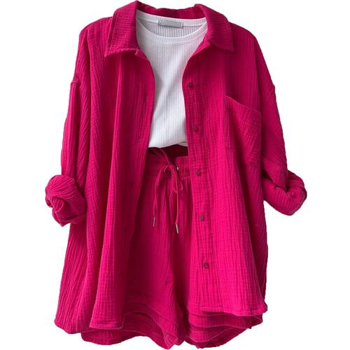 Clothing 2024 Womens Two Piece Sets Outfit Wrinkle Lapel Lon