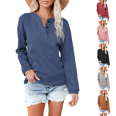 2024 Women's V-neck Solid Color Long-sleeved Top T-shirt For
