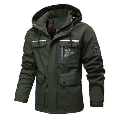 2024 Casual Thin Waterproof Mid-length Men's Hooded Windbrea