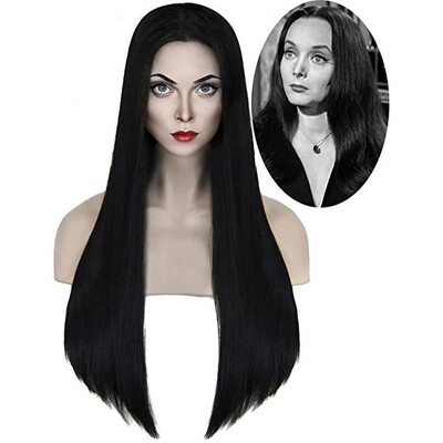 Adams Family Mom Addams  Mid Long Straight Hair Halloween s