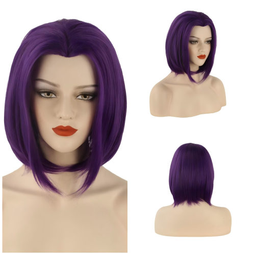 splay Female Bobo Short Straight Hair lor Dark Purple Anime