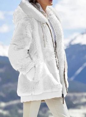 Winter Women Jackets Plush Casual Oversize Fleece Plaid Y2K