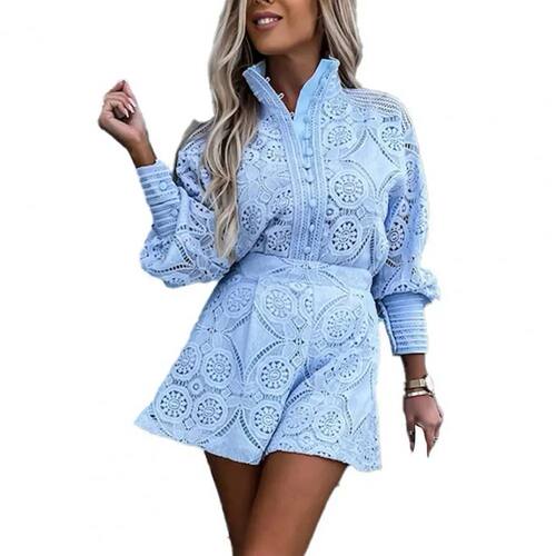 2Pcs/Set Women Outfit Blouse Long Sleeve Single Breasted Hig