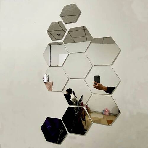Hexagon 3D Mirror Wall Sticker Multiple Sizes DIY TV Backgro