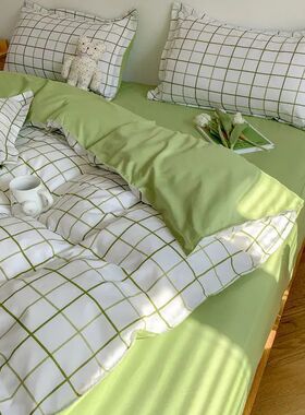 Ins Simple Style Duvet ver Set with Pillowcases Flat Sheet N
