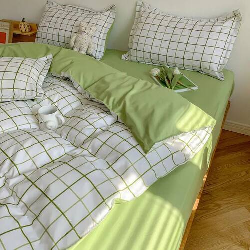 Ins Simple Style Duvet ver Set with Pillowcases Flat Sheet N