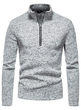 Men's Sweatshirt Placket Zipper Design Solid Color Turtlenec