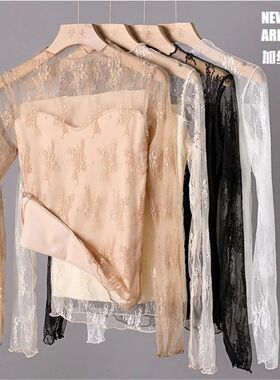 20 Autumn Women Add Velvet Blouse Girl Mesh Patchwork Shirt