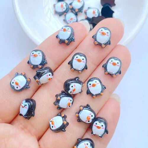 100pcs Cute 9mm Resin Mini Penguin Series Flat Back Stone Fi
