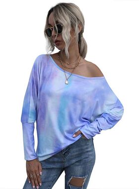 Women Tie Dye Print Blouse Shirt Autumn Winter Basic Long Sl