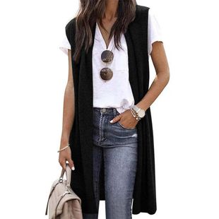 Cardigan Vest Elegant Sleeveless Women's Mid-length Vest Coa