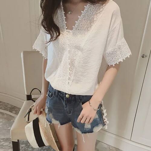 Fashion V neck Blusas  Summer Sexy Women Blouses short Sleev