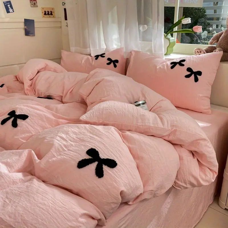 Princess Bowknot Bedding Set Pink Duvet ver Bed Flat Sheet G