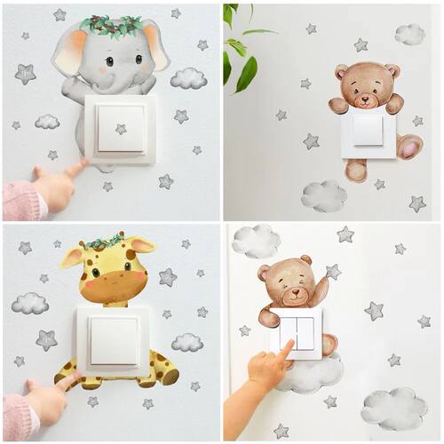 Cute Giraffe Bear Elephant Star Switch Sticker Kid Baby Bedr