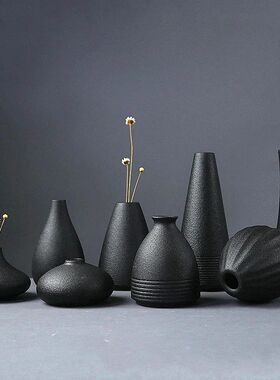Black Ceramic Small Vase Home Decoration Crafts Tabletop Orn