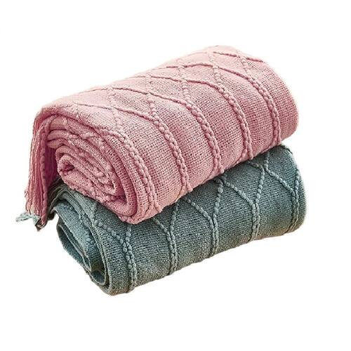 Inyahome Knitted Chunky Throw Blankets for Couch and Bed Sof