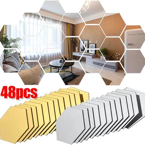 Hexagon Acrylic Mirror Wall Sticker Acrylic Adhesive Gold Si