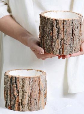 New Flower Pot Bark Barrel Bucket Succulent Plant Dried Flow