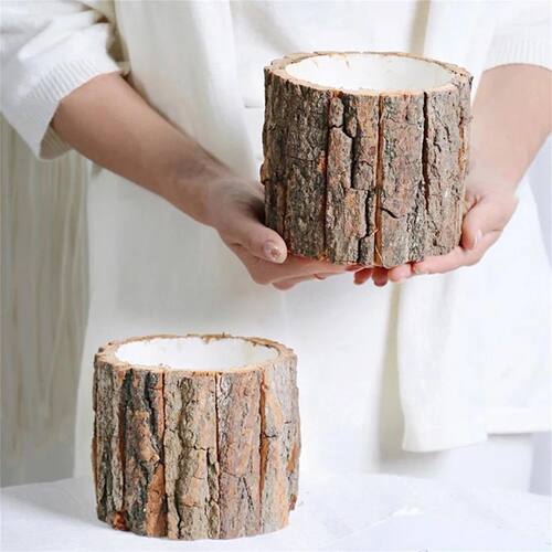 New Flower Pot Bark Barrel Bucket Succulent Plant Dried Flow