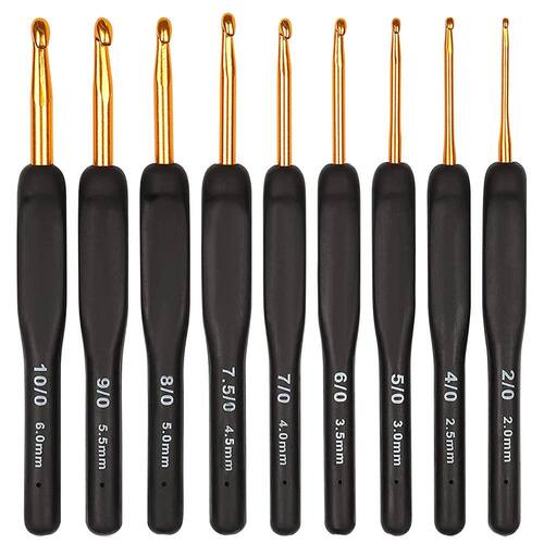 9Pcs Black Crochet Hooks Needles for Arthritic Hands 2.0-6.0