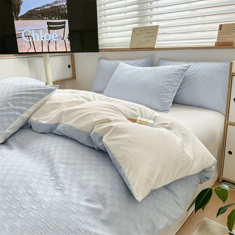 New Arrival Washed Cotton Waffle Jacquard Bedding Set,Duvet