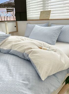 New Arrival Washed Cotton Waffle Jacquard Bedding Set,Duvet