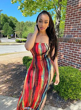 Spring/Summer Women's Colorful Tie Dye Print Off Shoulder Wr