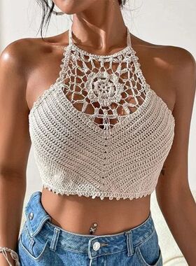 2024 Crop ops Retro Wild Hollow Perspective Tassel Sexy Spag