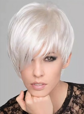 Fashionable Ladies, White Side-parted Long B, Short Straight