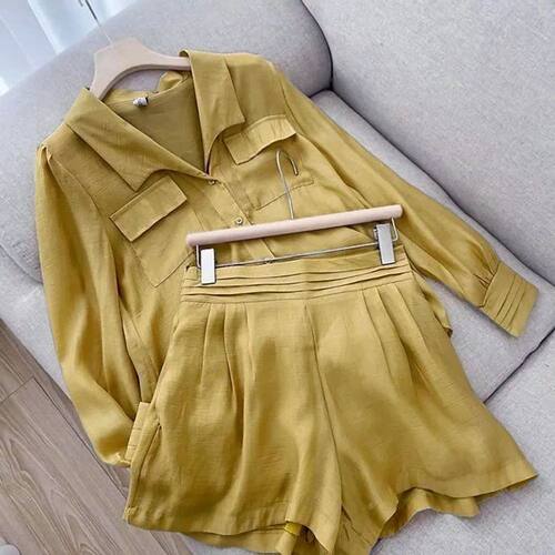 Spring Summer Solid Color Short Set Women Simple Casual Styl