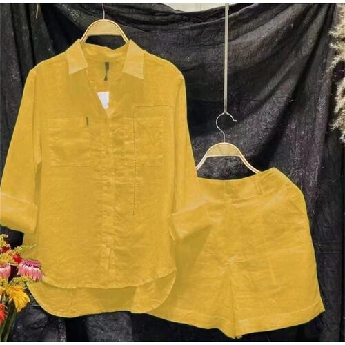 Women's Solid Color Shirt Shorts Set Spring Summer Loose Lon