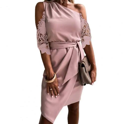 Women Elegant Sloping Shoulder Lace Half Sleeve Off Shoulder