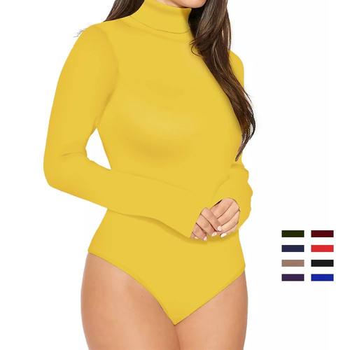 Ypser Sexy Solid Knitted Turtle Neck Skinny Warm Bodysuit Wo