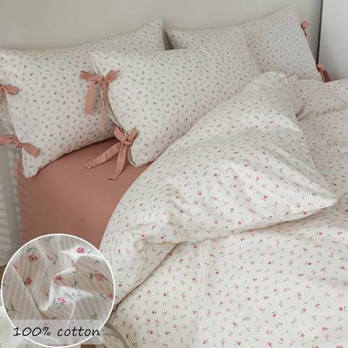 Pure Cotton Bedclothes Pastoral Style Bedsheets Set with Pil