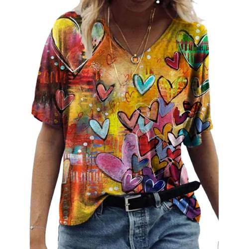 Women's T-shirt Cartoon Love Print Loose Leisure Summer Shor
