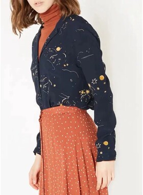Elfbop Viscose Ladies Starry Moon Printed Notched Long Sleev