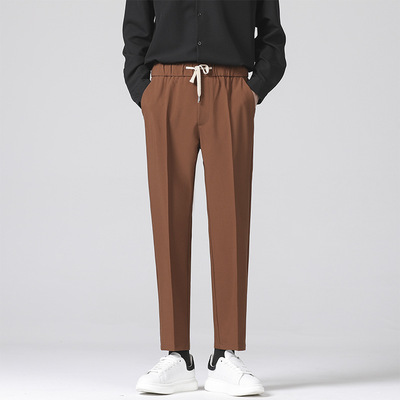 Straight Casual Pants, Drapey Lace-up Suit Pants, Slim Suit