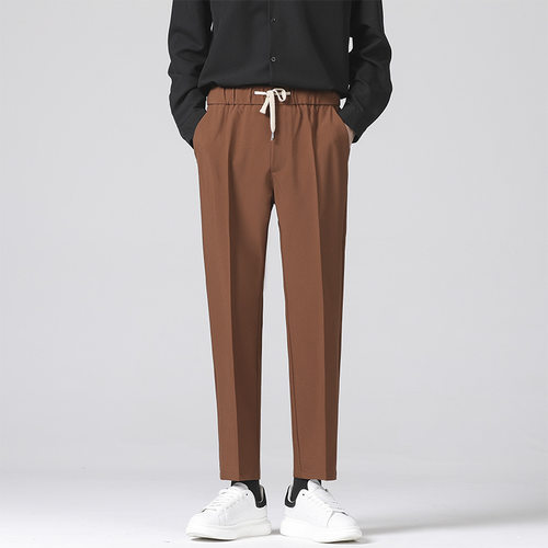 Straight Casual Pants, Drapey Lace-up Suit Pants, Slim Suit