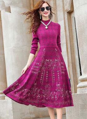 2024autumn winter midi sweater dress women staight knit shor