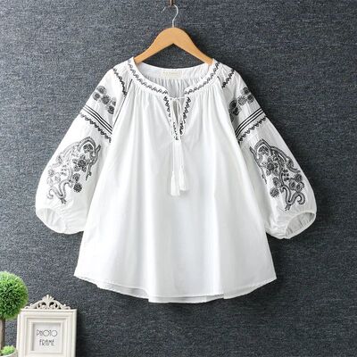 Women Summer Ethnic Vintage Mexico Boho Style O-Neck Lantern