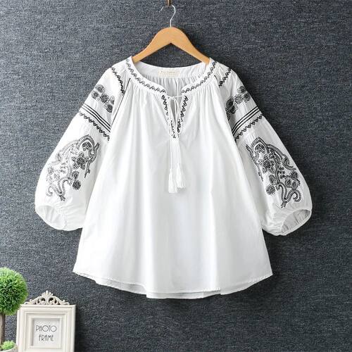 Women Summer Ethnic Vintage Mexico Boho Style O-Neck Lantern