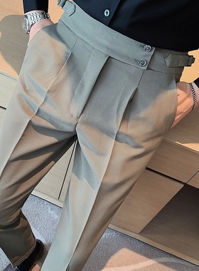 Naples Casual Trousers For Men, High-waisted Straight-leg Tr