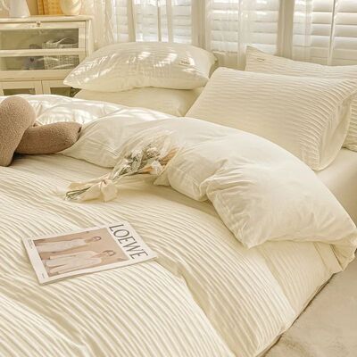 Seersucker Bedding Set Duvet ver Flat Sheets Pillowcase Bed