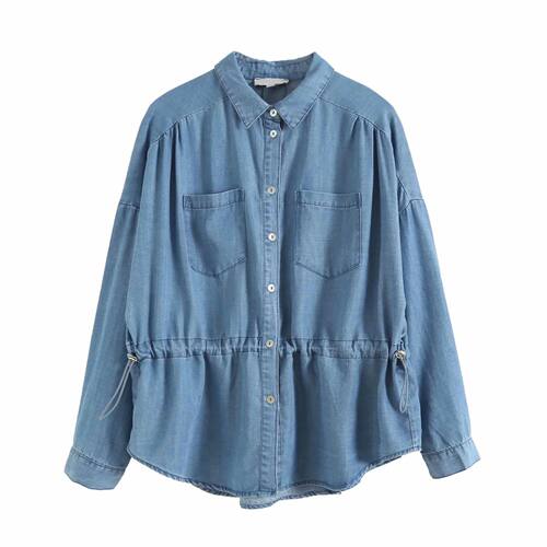 slim waist denim shirt women long sleeve turn down collar sp