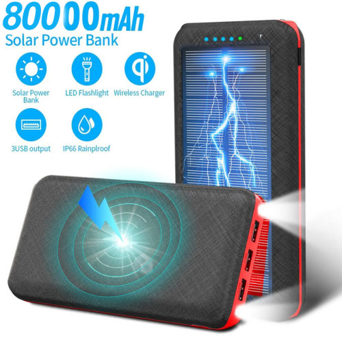 80000mAh Solar Powerbank Wireless Phone Charger Outdoor Trav