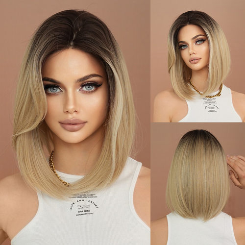 Lace Full Headband With Gradient Golden Bob Shoulder-length