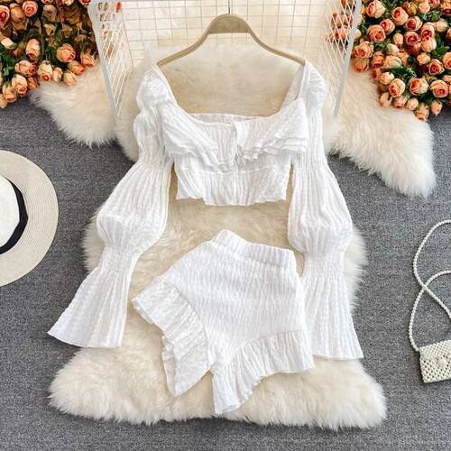 2024 New Spring Autumn Fashion Square collar flare sleeve sh