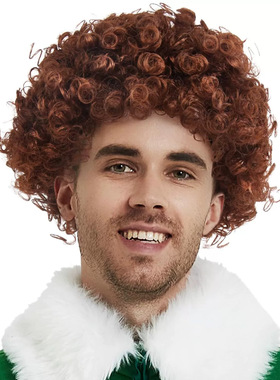 Elf Men Christmas Brown Curly Hair Adult Halloween splay 70s