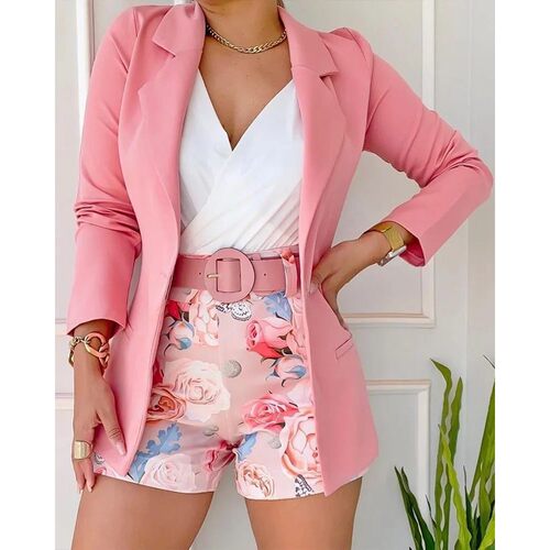 Casual Fashion Suit Short Sets Women Spring Summer Coat And